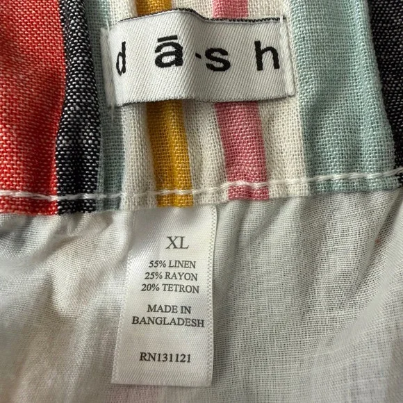 Dash Women XL Multi Color Striped Linen Blend Button Front Tie Waist Midi Skirt - Picture 6 of 8